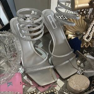 Steve Madden Silver Strappy Rhinestone Heels